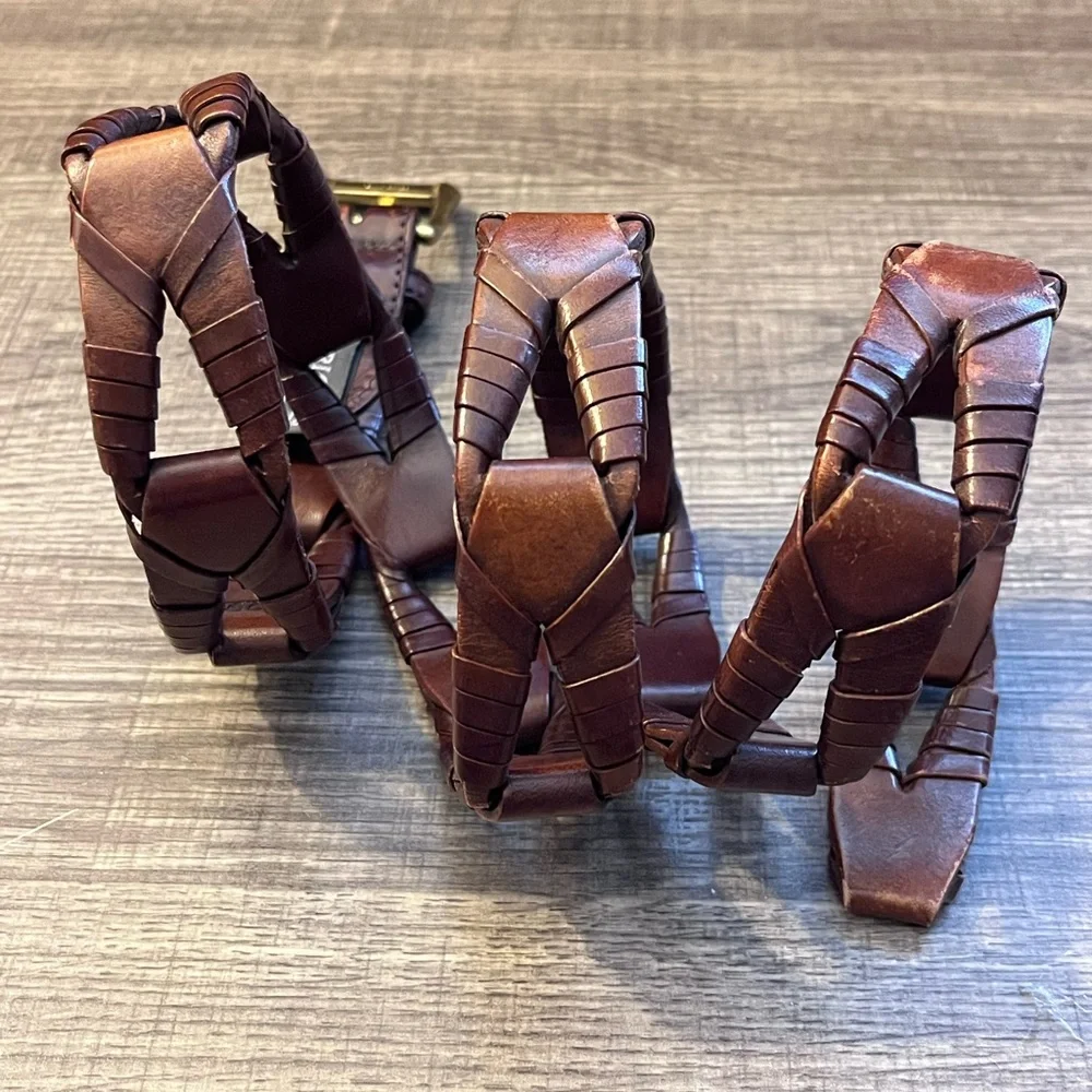 Brighton Brown Braided Leather Belt with Gold Buckle